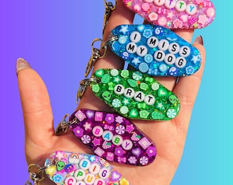 Custom Letter Bead Keychain, Handmade Resin Motel Style