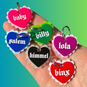 Alternative Frilly Heart Pet Tag, Gothic Heart Dog Tag