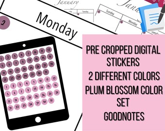 Digital Stickers | Date Dots | Pre Cropped Stickers | Goodnotes | 2 Colors