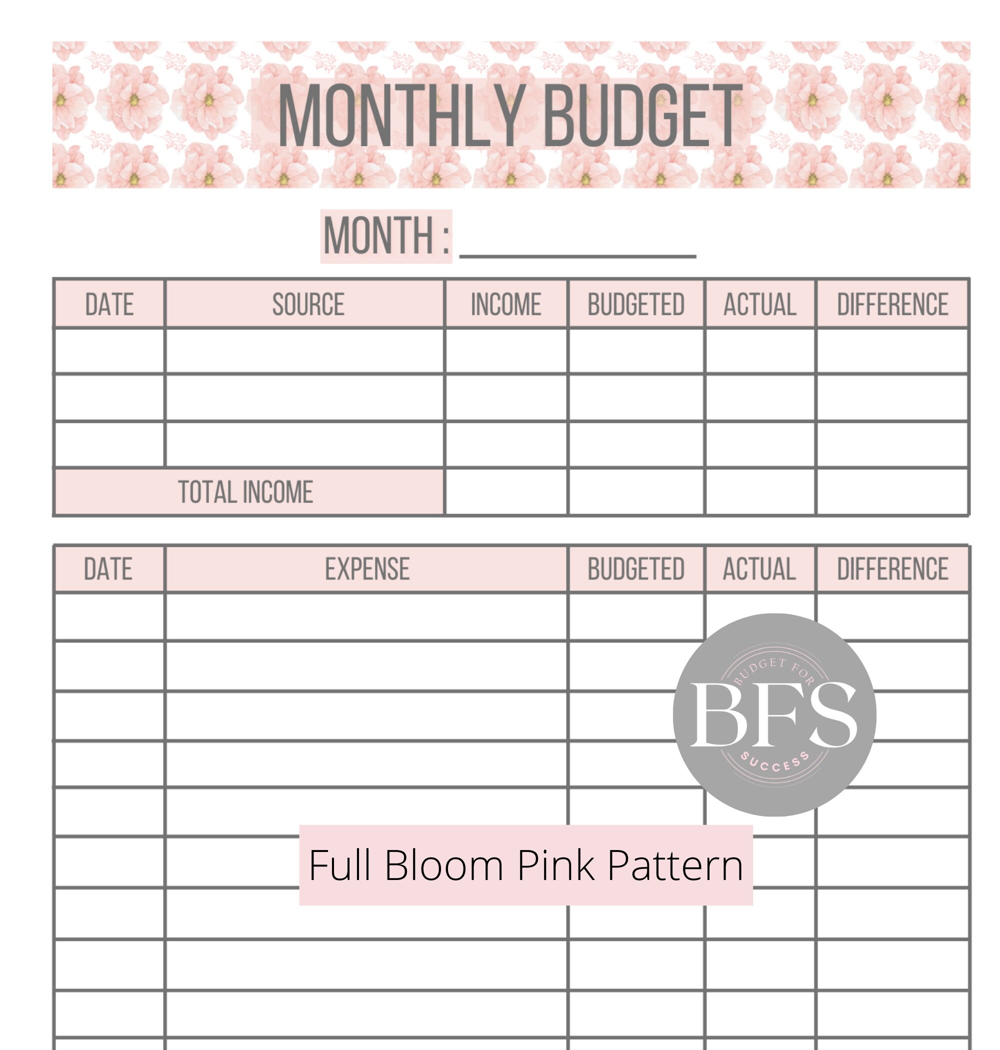 Printable Pink Monthly Budget Planner Planning Sheet Gift for Her