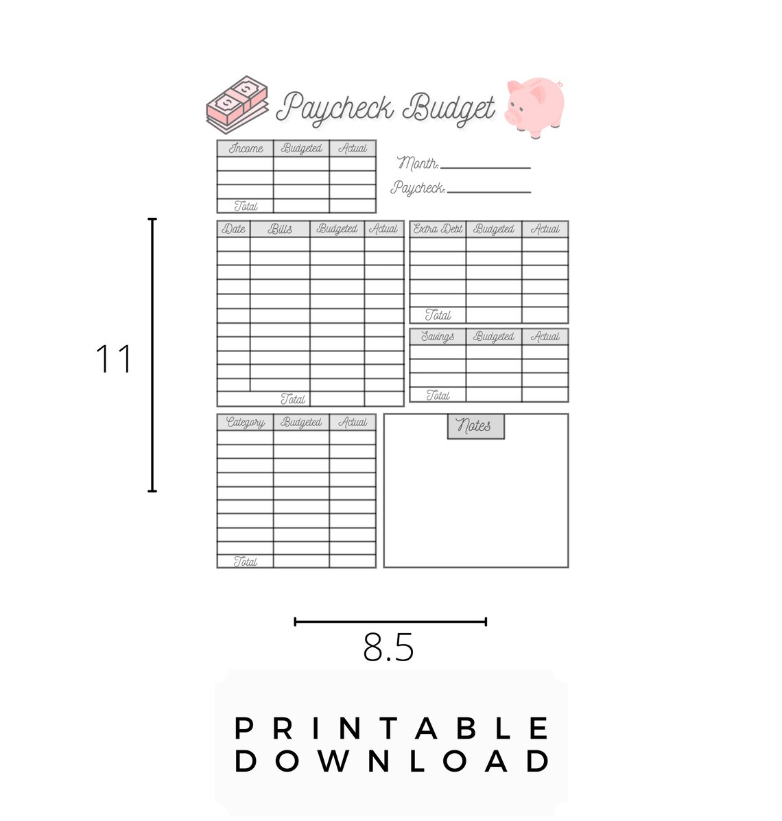 Printable Paycheck Weekly and Biweekly Budget Planner Sheet Etsy
