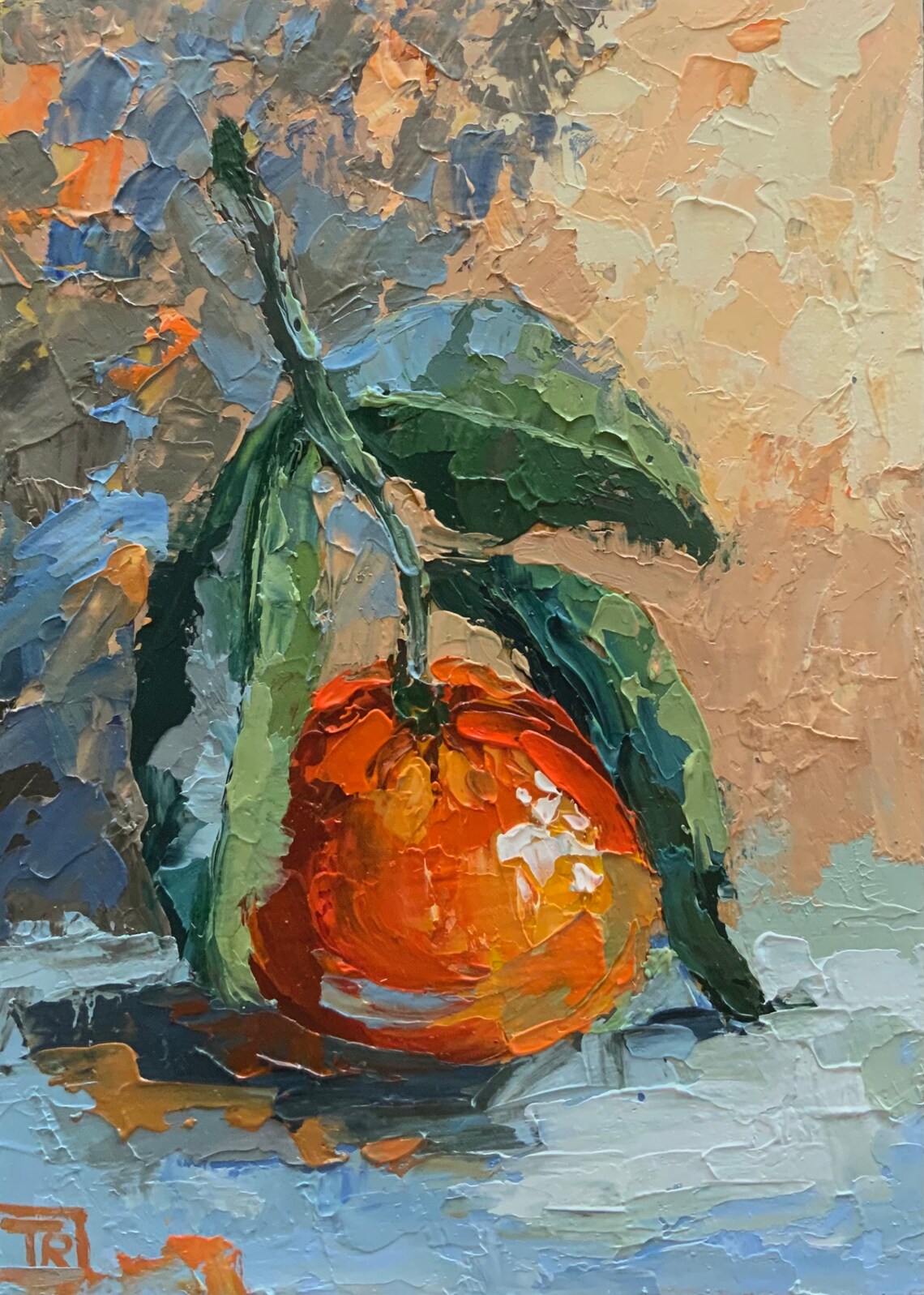 Tangerine painting Original oil artwork Fruit still life Etsy