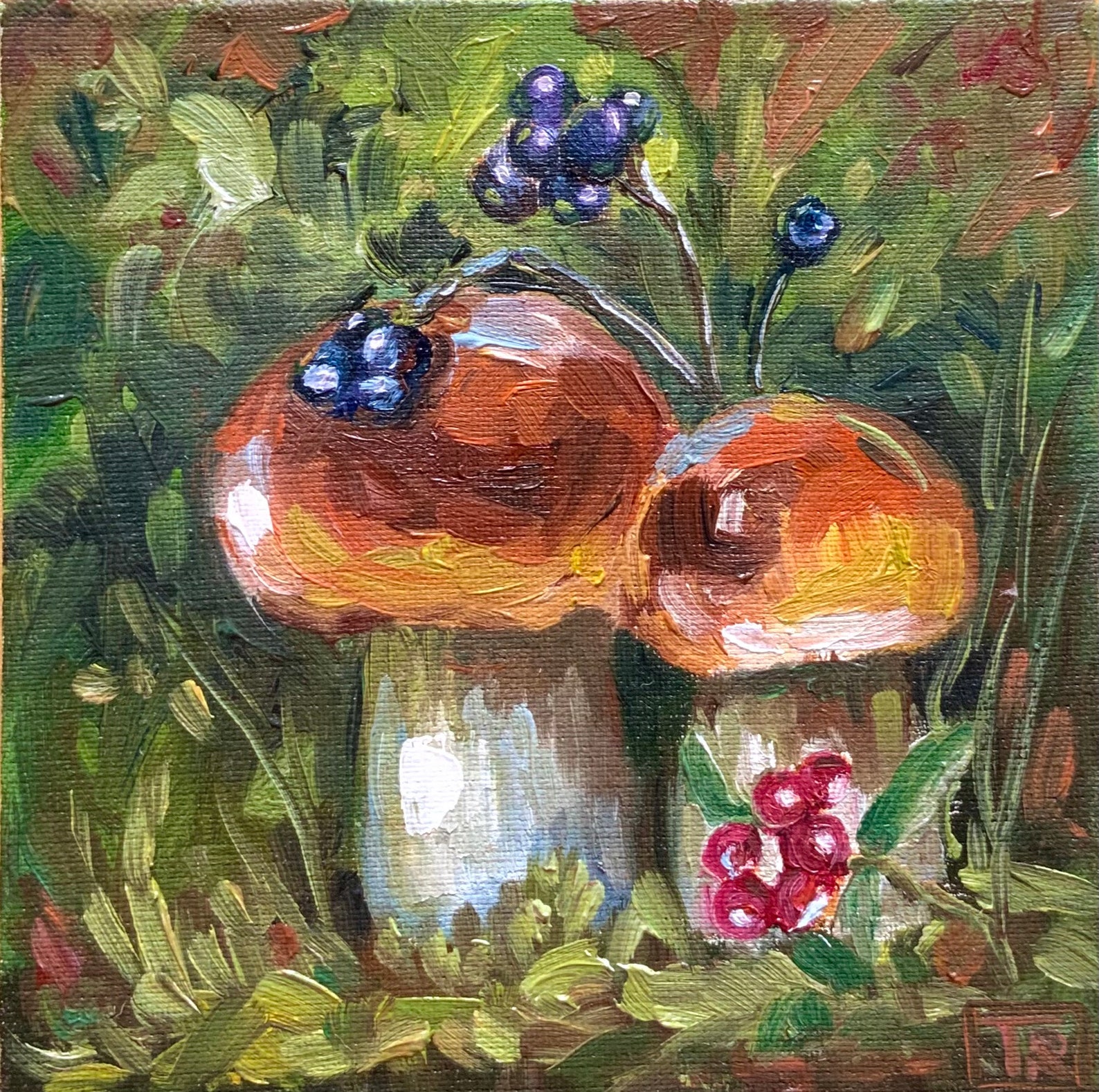 Mushroom oil painting Original oil artwork Small painting Etsy