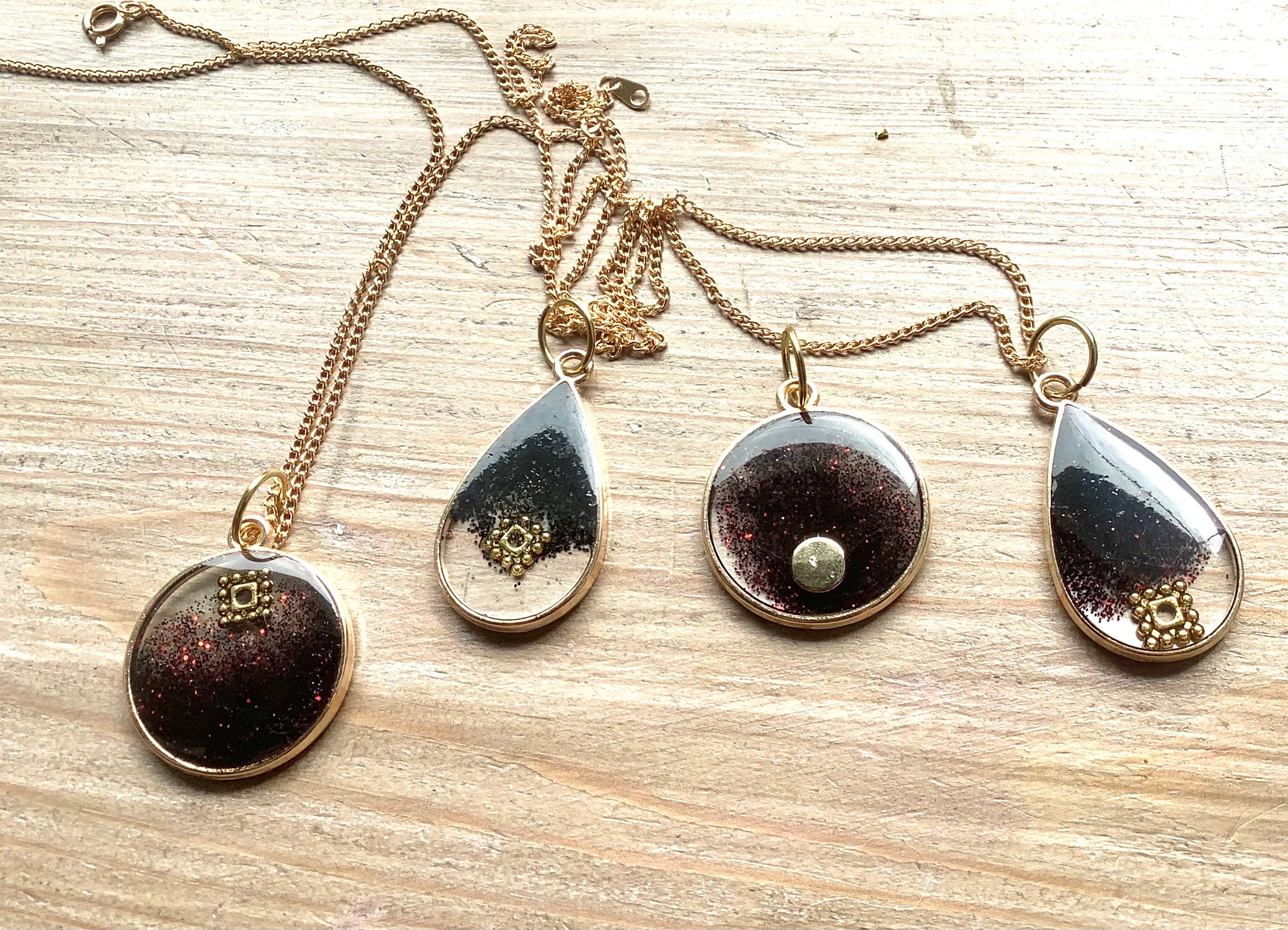 Gold and black resin pendants gold coated necklace Etsy