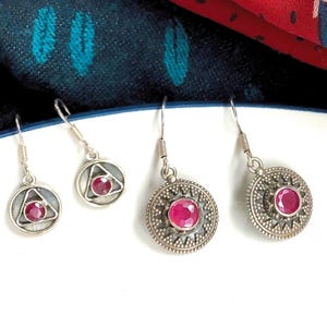 Silver Ruby earrings, boho chic, art deco, dangling, 925 oxidised silver