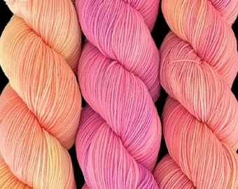 3 Skein Yarn Bundle - Sherbet and Sorbet - Orange, Strawberry, and Rainbow