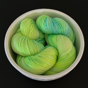 Bright Green and Yellow Variegated Hand Dyed Sock Yarn - One of a Kind