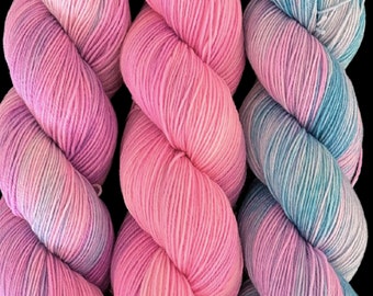 3 Skein Yarn Bundle - Sherbet and Sorbet - Raspberry, Strawberry, and Cotton Candy