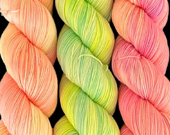 3 Skein Yarn Bundle - Sherbet and Sorbet - Orange, Lime, and Rainbow