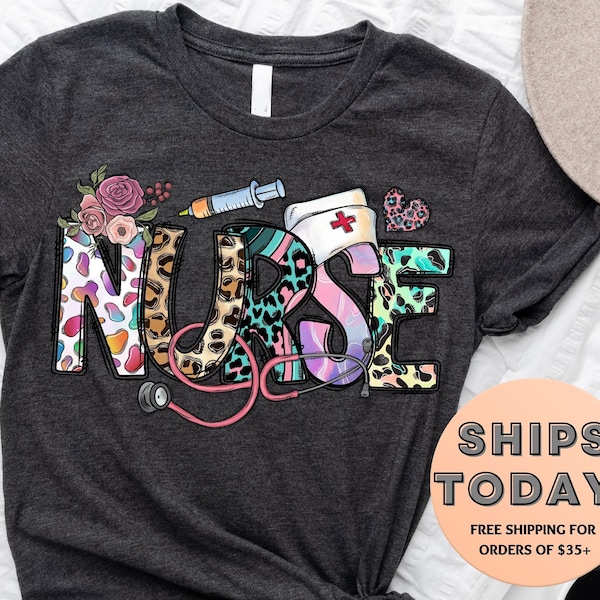 Nurse Shirt, Nurse Life Shirt, Nurse Gift, Gift For Nurse, Nurse Week, Nursing School Tee, Registered Nurse Shirt, Leopard Print Nurse Shirt