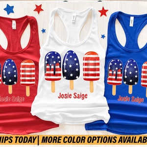Popsicle Stars and Stripes Tank Top, Patriotic Popsicle Tank Tops, Popsicle Graphic Gift Top, Red Blue and White Popsicle Tank Top