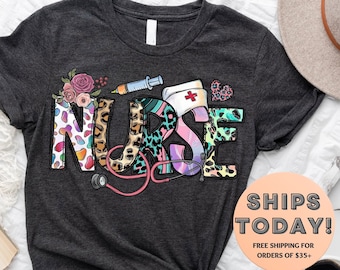 Nurse Shirt, Nurse Life Shirt, Nurse Gift, Gift For Nurse, Nurse Week, Nursing School Tee, Registered Nurse Shirt, Leopard Print Nurse Shirt