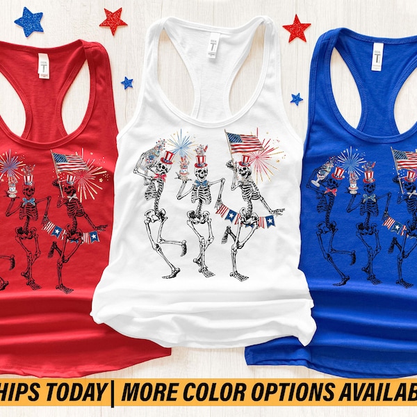 4th July Skeletons Shirt, Dancing Skeleton Tank Top, 4th of July Tank Top, American Flag Tank, Patriotic Shirt, Fourth Of July Tank Top