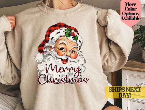 Women's Cute Christmas Santa Claus Jewel Art Crew Neck Sweatshirt
