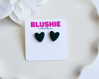 Simple Matte Black Heart Stud Earrings | Minimalist Earrings | Simple Basic Everyday Earrings