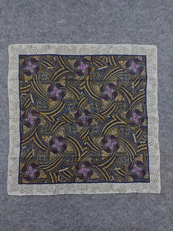 Vintage Lanvin Handkerchief - 90s Floral Tartan N… - image 2