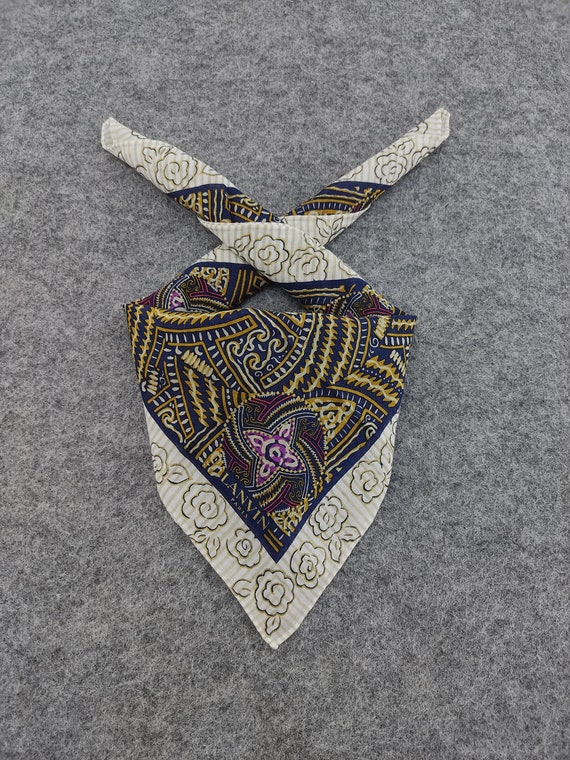 Vintage Lanvin Handkerchief - 90s Floral Tartan N… - image 1