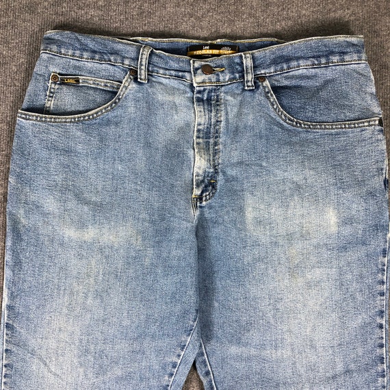 38 x 30 Vintage Lee Jeans Light Wash Distress Fad… - image 3
