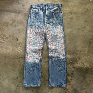 Ready To Ship Custom Vintage 80s Levis 501 Sashiko Jeans Size 31 Reworked Boro Patchwork Denim