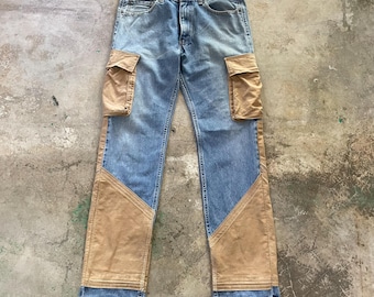 Auf Bestellung Vintage Levi's 501 überarbeitete Jeans Hybrid Cargohose Patchwork-Denim Streetwear Benutzerdefinierte dienstprogramm Arbeitskleidung Gorpcore-Hose