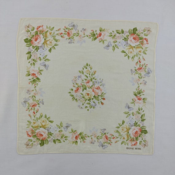 Vintage Hanae Mori Handkerchief, 90s Floral Butte… - image 2