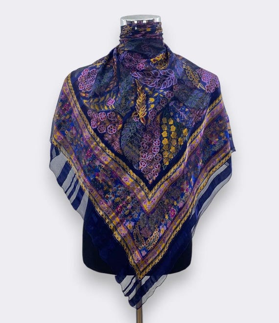 Vintage 90s Paiesly Shawl, Floral Silk Scarf, Silk Muffler,Floral Square  Scarf, Neck Scarf, Bandana, Ideal Gift