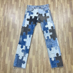 Made To Order Levis 501 Puzzle Denim Jeans, Einzigartiges Patchwork Remake, Benutzerdefinierte 1 von 1, Edition Jeans Geschenk Einzigartiges Mode Geschenk