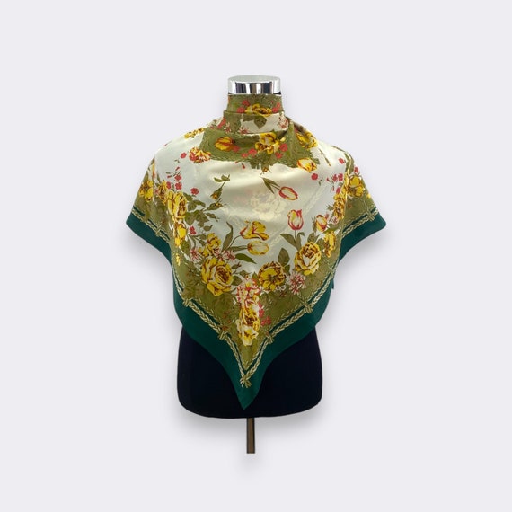 Vintage Floral Silk Scarf, Elegant Square Flower … - image 1