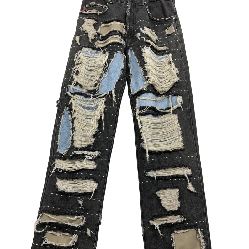 Custom Vintage 90s Stussy Jeans Made in Usa Distress Sashiko Patchwork 