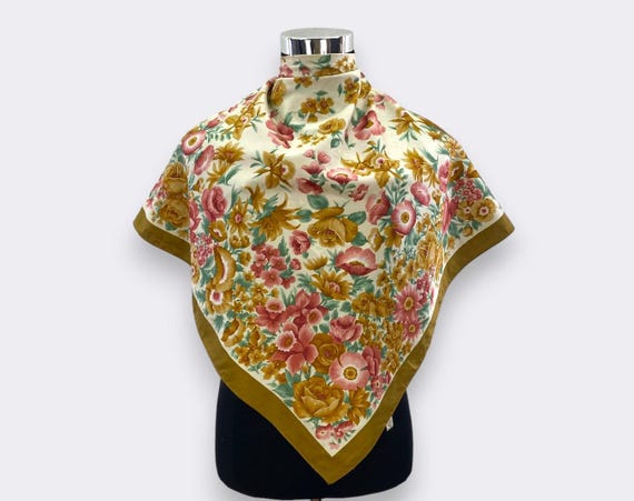 Vintage Floral Silk Scarf - Colorful Multi Flower Square  display picture 1