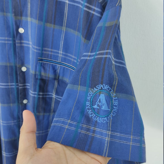 Vintage 90s Aquascutum Shirt Checked Blue Fit XLa… - image 4