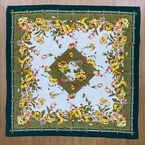 Vintage Floral Silk Scarf, Elegant Square Flower … - image 2