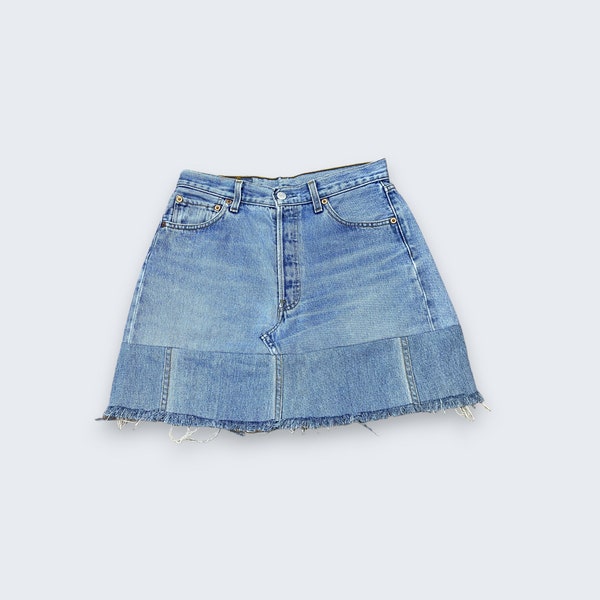 Größe 30 Vintage 90er Jahre Levis 501 Mini Rock Denim Maxi Rock Fransen Patchwork Upcycle Short