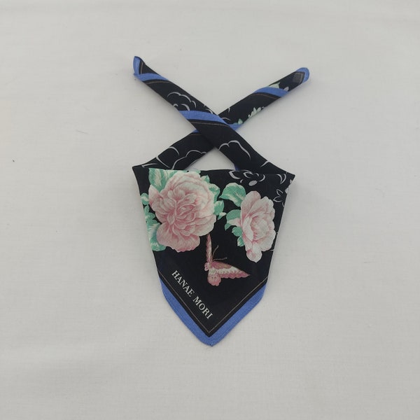 Vintage Hanae Mori Handkerchief, 90s Floral Butterfly Neckerchief, Japanese Designer Scarf, Unique Collector's Gift Chic Japanese Accessory