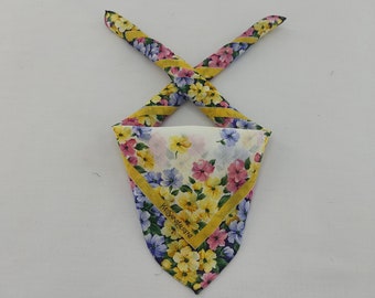 Vintage 90s Yves Saint Laurent Handkerchief, Floral Designer Pocket Square, Unique Gift for Fashion Enthusiasts