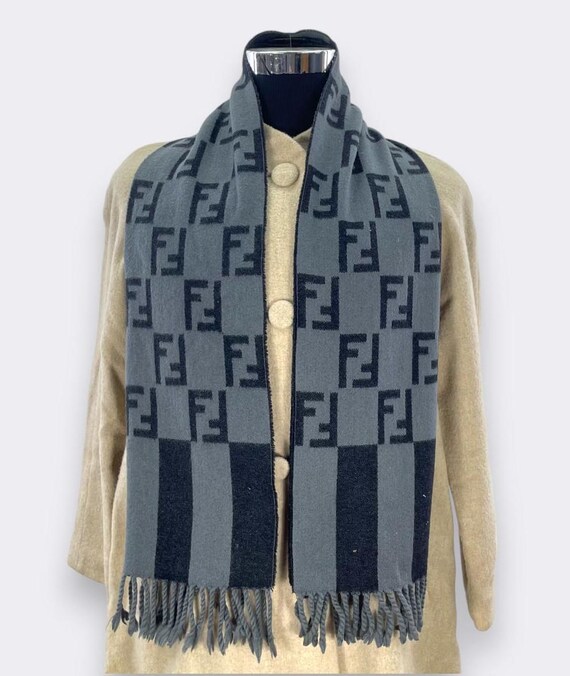Vintage 90s Fendi Scarf Muffler Monogram Wool Scarf Winter Warm Ideal Gift  Luxury Designer Christmas Classic Scarves