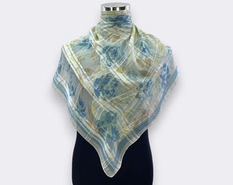 Vintage Floral Square Scarf, Yellow Flower Design, Elegant Fashion Accessory, Ideal for Mother's Day Gift Accessory for Fashionistas