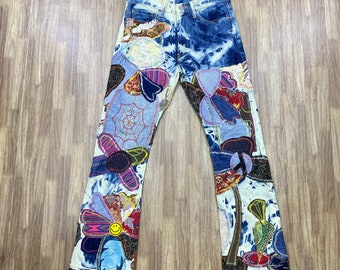 Vintage Kapital Jeans Flare - Denim anni '90 Insane Hippie Acid Wash per gli appassionati di moda retrò Perfetto per lo stile Boho Chic