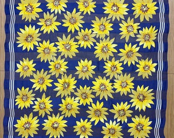 Vintage Elle Floral Square Scarf, Yellow Flower Design, Elegant Fashion Accessory, Ideal for Mother's Day Gift Accessory for Fashionistas