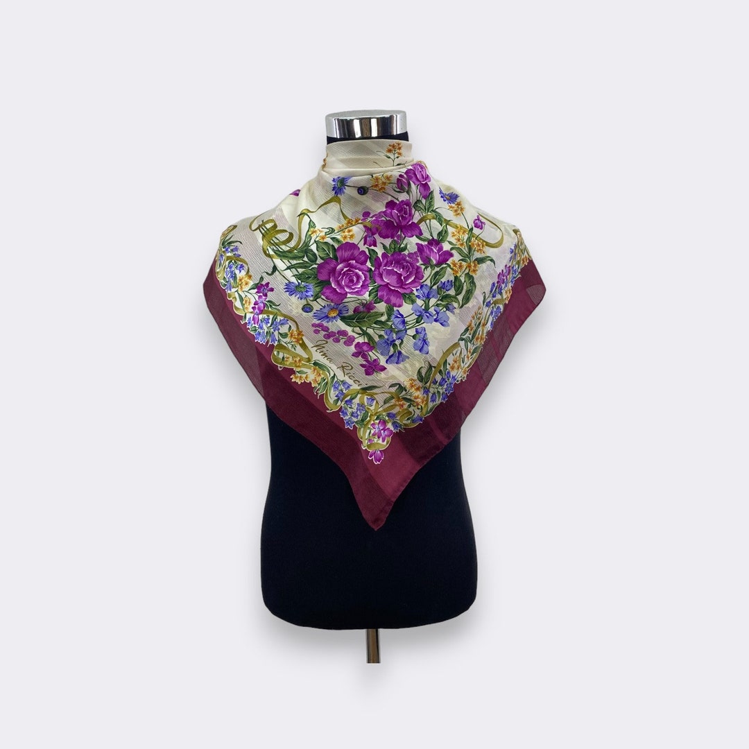 Foulard Carré Nina Ricci 100% Soie - Dimensions Environ 87 Cm, Poids 47g - Occasion (couleur Rose)