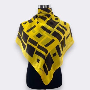 Vintage Junko Shimada Silk Scarf, Silk Muffler,Floral Square Scarf, Neck Scarf, Bandana, Ideal Gift Japanese Brand, Yellow