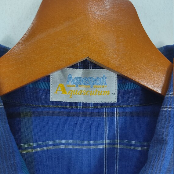 Vintage 90s Aquascutum Shirt Checked Blue Fit XLa… - image 6