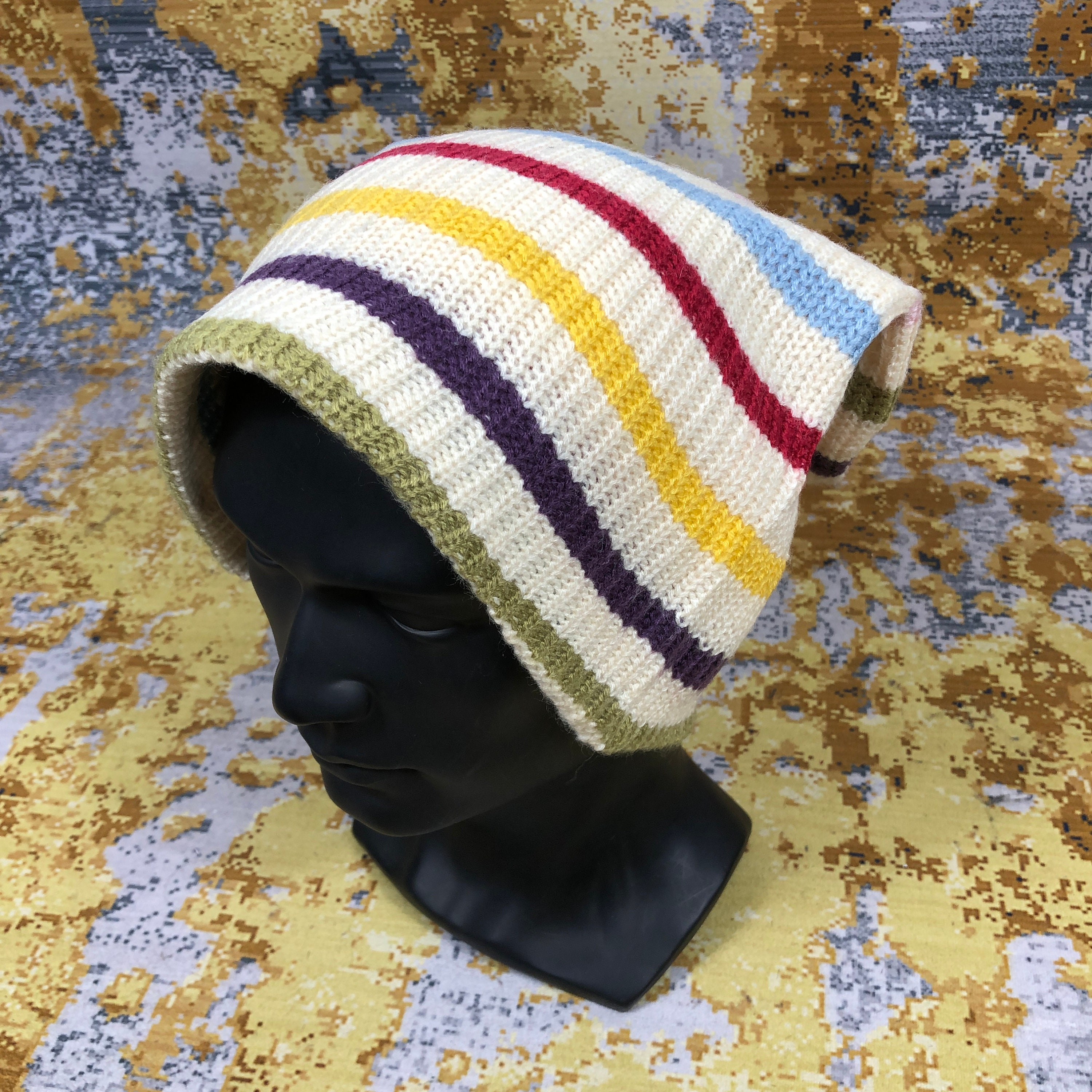Vintage Unknown Stripe Slouchy Beanie Knitted Crochet Hats 