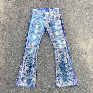 30 x 32 Rare Vintage 90s Kapital Jeans Handcrafted Boro Sashiko, Distressed Selvedge Flare for Enthusiasts Artisanal Boro Sashiko Paisley