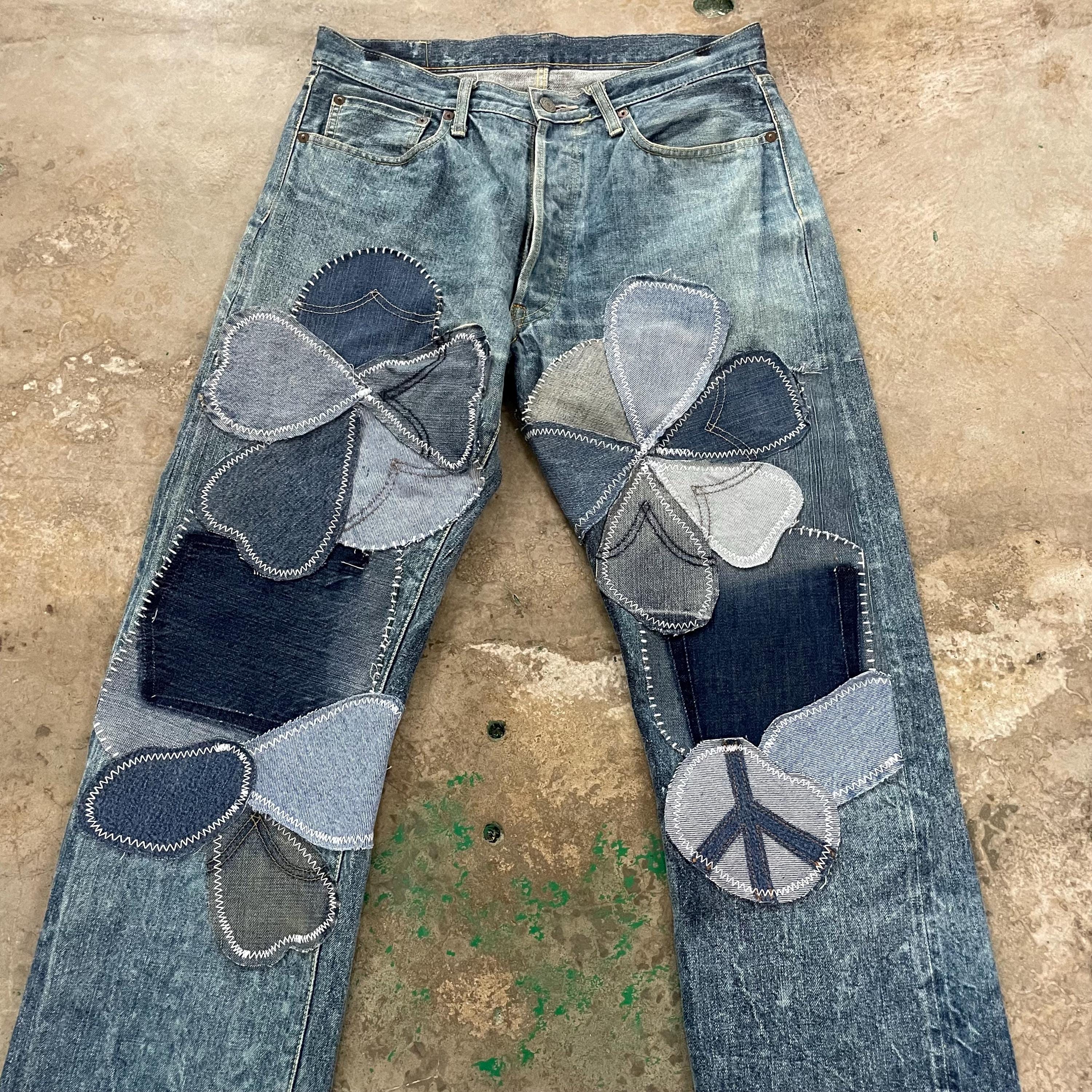 33 X 30 Vintage 90s Kapital Jeans Selvedge Hippie Patchwork Denim
