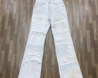 Vintage 90s Levis 501 Jeans Extreme Ripped Jeans Denim Distress Patchwork Patchwork Distress High Waist Boyfriend Jeans Mom Jeans