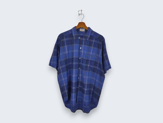 Vintage 90s Aquascutum Shirt Checked Blue Fit XLa… - image 1