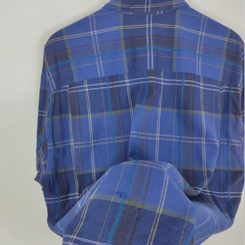 Vintage 90s Aquascutum Shirt Checked Blue Fit XLarge image 5