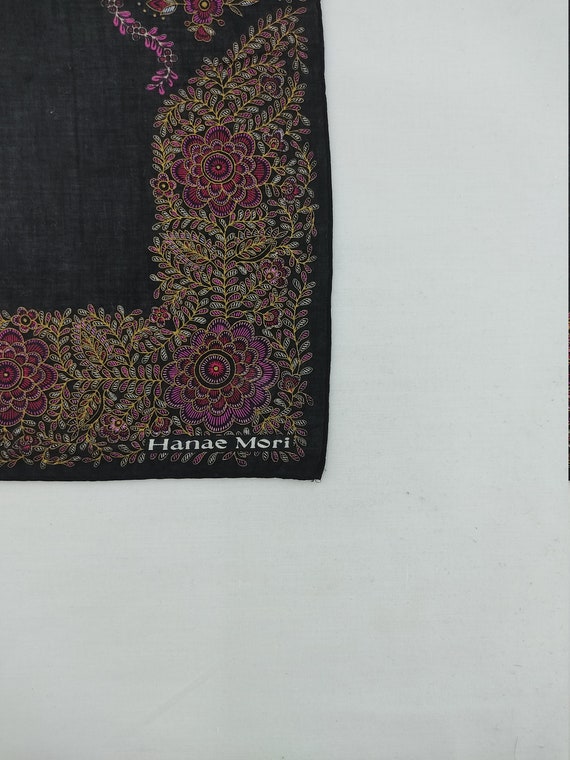 Vintage Hanae Mori Handkerchief, 90s Floral Butte… - image 3