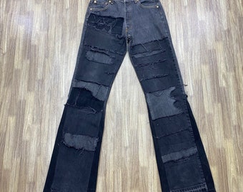 Vintage 90s Levis 501 Jeans Extreme Ripped Jeans Denim Distress Patchwork Patchwork Distress High Waist Boyfriend Jeans Mom Jeans